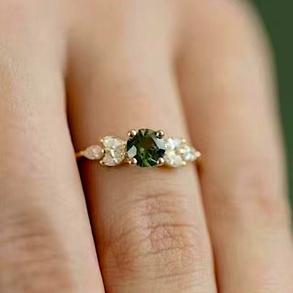 Gold Peridot Zircon Ring Minimalist, Dainty Diamond - Picture 1 of 4